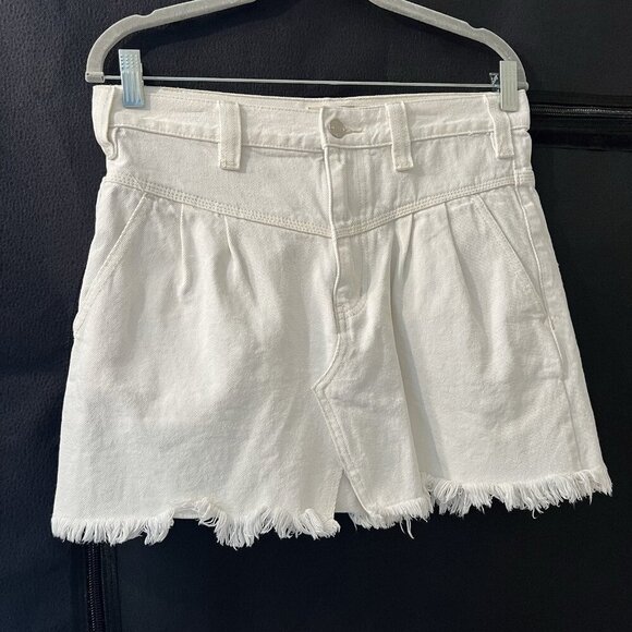 We The Free White Denim Skirt 27 Raw Hem Jean Mini Free People Boho - Picture 1 of 12
